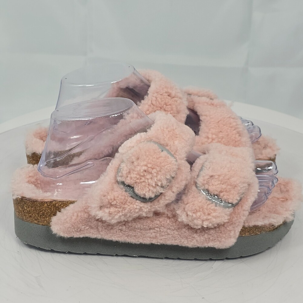 Papillio Arizona Teddy Shearling Birkenstock Pink Platform Sandals 39/8 N Narrow